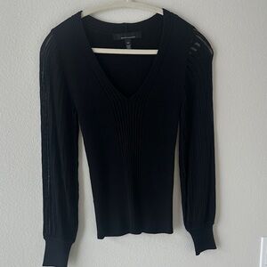 White House Black Market Charcoal Ribbed V-Neck Top